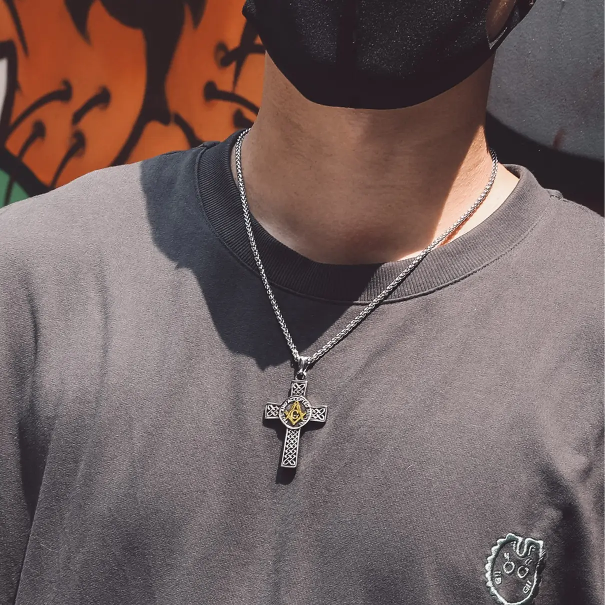 FaithHeart Mystery Masonic Pendant Necklace, Stainless Steel, Unisex Freemason Jewelry Accessory, Casual, Father's Day, Minimalist, V Day, Masonic Symbol