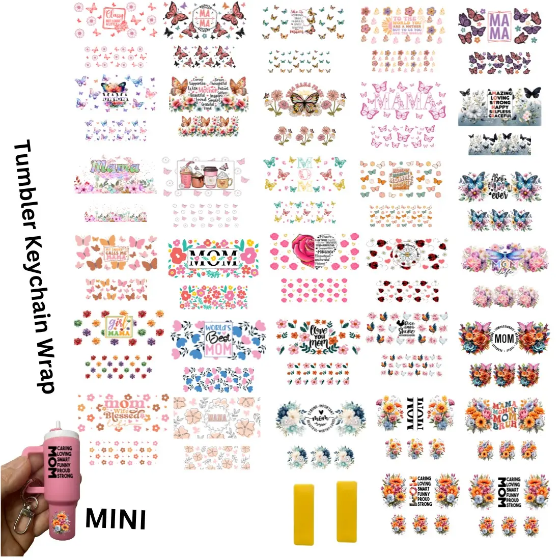16-Piece Set UV DTF Keychain Stickers + Tool, Butterfly & Floral Theme, Durable Transfer Stickers, Decal Sticker, Aesthetic Stickers, Cute Stickers, Decorative Stickers for DIY Crafts, Party Gifts, Mother's Day, Self Adhesive Stickers, Sticker Haul