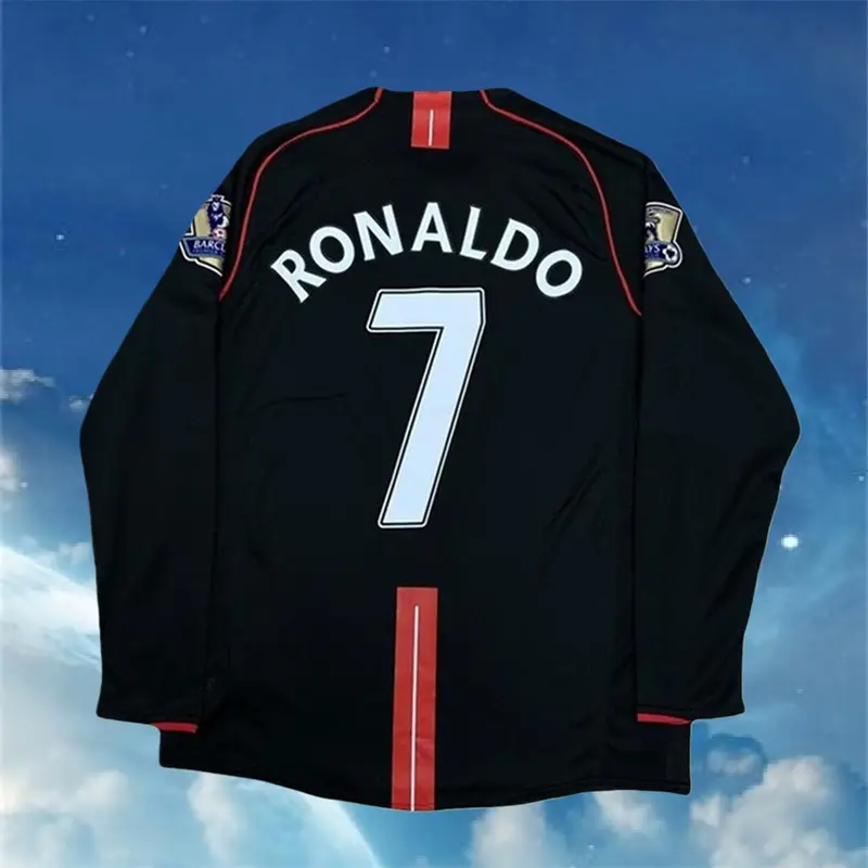 07 08 Away Retro Black No.7 Ronaldo Long Sleeved Soccer jersey
