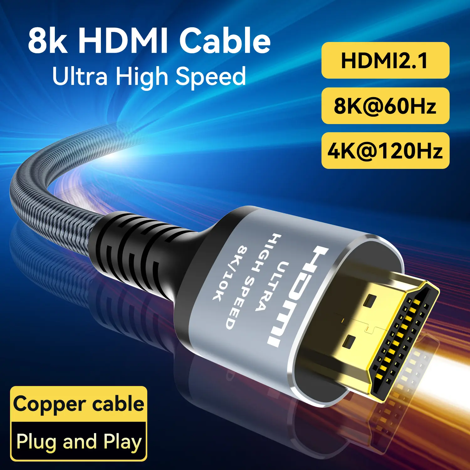 MIZIQIER 10K HDMI 2.1 Cable, Orange Ultra High Speed 48Gbps Gaming Cable for PS5, Xbox Series X, HDR, eARC, 8K@60Hz, 2K@240Hz, HDCP 2.2&2.3, Home Theater Compatible with Manufacturer Warranty, Manufacturer Warrenty