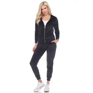White Mark Women's 2 Piece Velour Tracksuit Set  Hoodie Womenswear