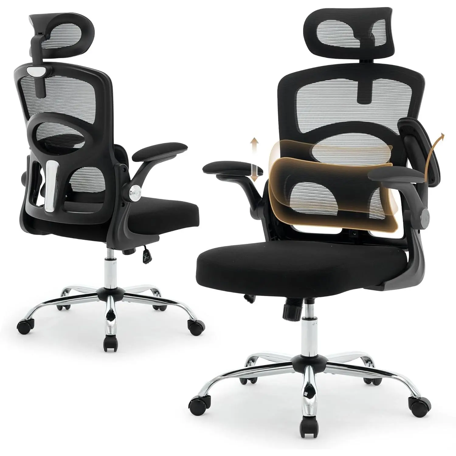 Office Chair Ergonomic Desk Chair - Home Mesh Office Desk Chair with Wheels, High-Back Computer Gaming Chair with Adjustable Headrest, Rolling Swivel Task Chairs for Home, Office,Black