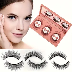 3 Pairs Reusable Self-Adhesive False Eyelashes - Natural Look, Waterproof, Easy to Apply Without Glue or Eyeliner, D-Curl, 13-15mm Length, Hypoallergenic, Includes Mirror & Storage Case, Self Adhesive Eyelashes