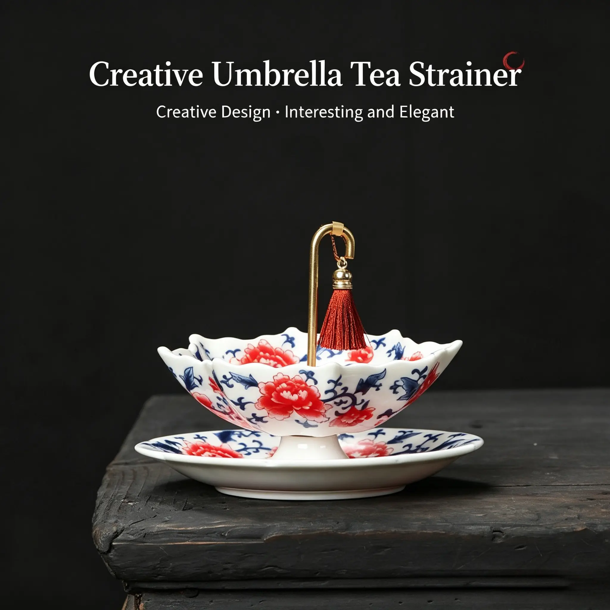 Elegant Peony Flower Floral Ceramic Tea Strainer with Tassel, Umbrella Shape Tea Infuser, Tea Accessories, Tea Making Tools