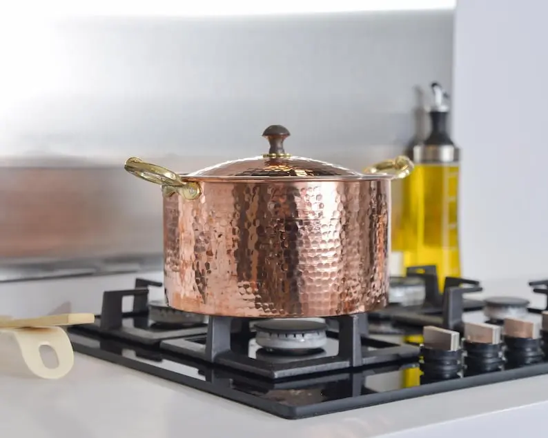 Handmade Copper Cookware - Copper Pot with Lid, 8.6 Inch Diameter, Gift for Mother, Soup Cooker Pot