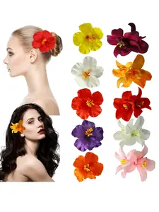10pcs Hawaiian Flower Hair Clips, Women's Artificial Tropical Flower Hair Clips, Bohemian Style, Fashionable, Elegant, Minimalist, Solid Color, Beautiful Hair Clips, Parties, Hawaiian Theme, Beautiful Accessories, Hibiscus Flower Clip