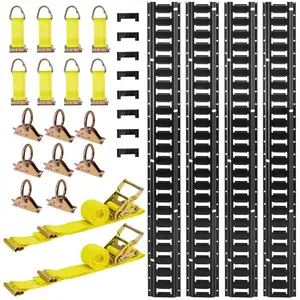 VEVOR E-Track Tie-Down Rail Kit, 4 Pack 7.7 ft E Track Rails, 26 Pcs Includes 2 Ratchet Straps 8 O-Rings 8 Tie-Offs with D-Ring 8 End Caps, Fit for Garages Vans Trailers Motorcycles