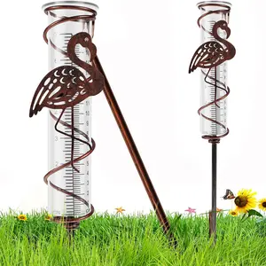 7Inch Capacity Rain Gauge Metal Spiral Rain Gauge with Bird Ornament Outdoor Water Gauge Rain Falling Measuring Instrument for Garden Lawn Backyard Decoration
