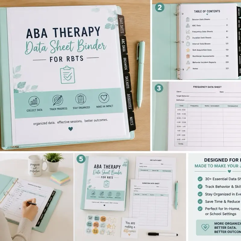 ABA Therapy Data Sheet Binder for Registered Behavior Technicians (RBTs)