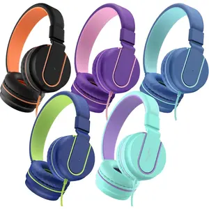 Headphones Bulk 5-Pack for K-12 School Classroom, -Ear Wired Headset with Microphone for Students  with 93dB Volume Limited, 3.5mm Jack for Chromebooks Tablets Laptop