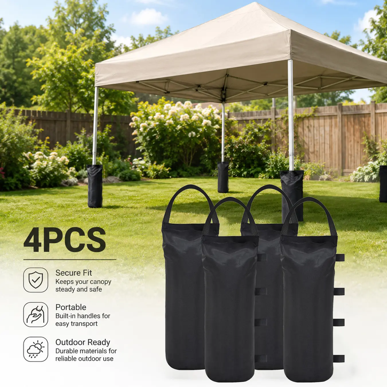 4-Pack Canopy Weight Bags, 120LBS Magic Stick and Nylon Handles Upgraded Extra Large Heavy Duty Canopy Weights Sand Bags,Tent Weight Bags, for Pop Up Canopy Tent Gazebo Outdoor Instant Sun Shelter Patio Umbrella Leg Weights Sand Bags, Outdoor Shade Canopy