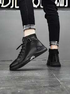 Men's British Retro Classic | High-Top Leather Closed Boots | Chunky Sole Ankle Boots Walking Shoes Footwear