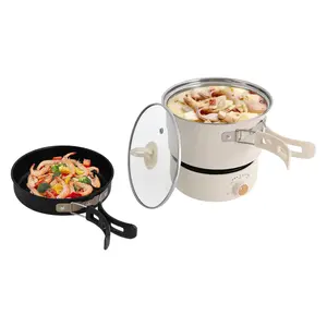 Portable Electric Hot Pot with Grill, Multi-Functional Frying Pan, Steamer and Noodle Cooker, 1.6L Mini Hot Pot Cooker Steamer, 110V 500W Non-Stick Cooker Travel Pot for Steak Pasta Soup Egg Pancake