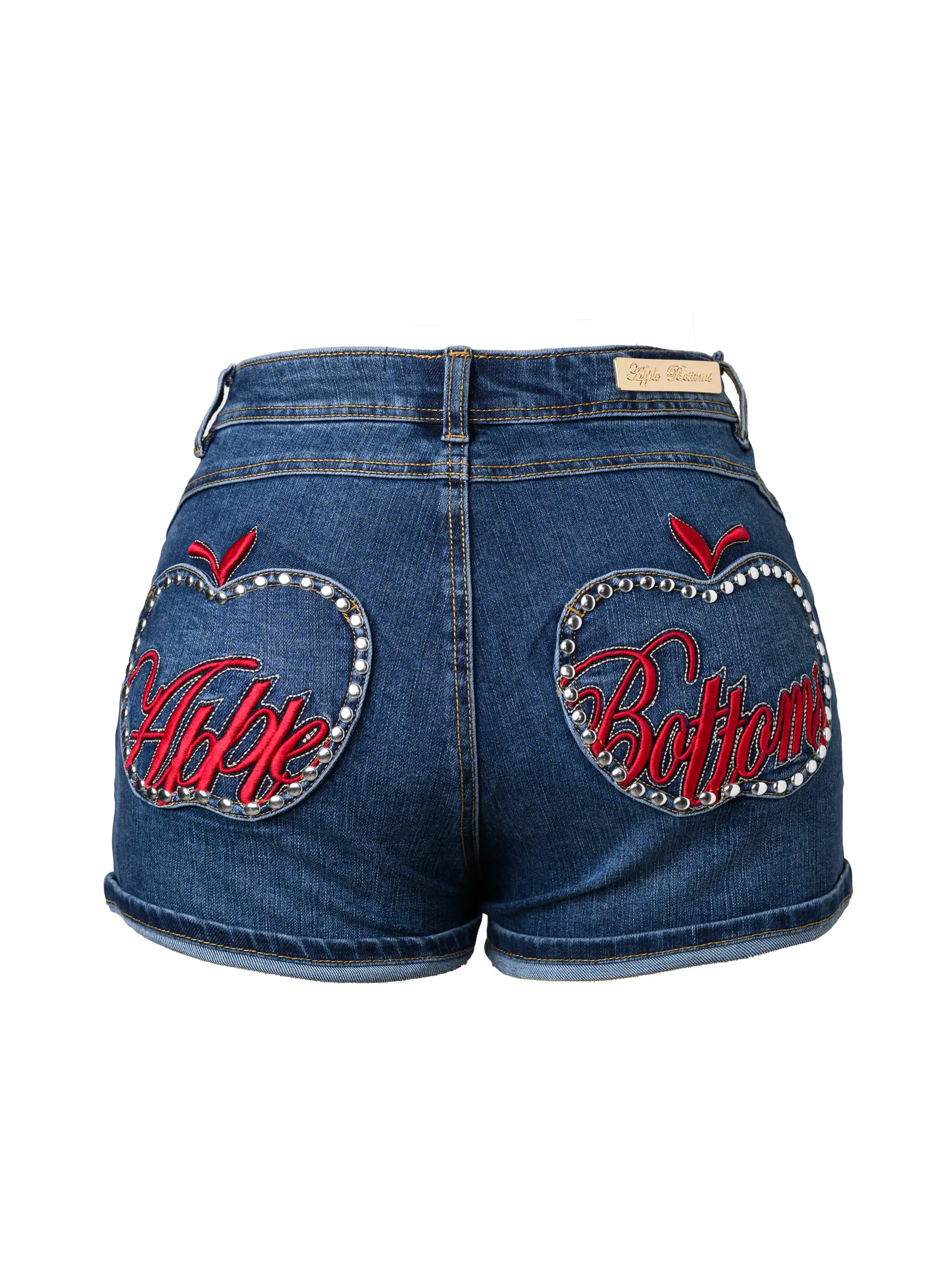Apple Bottoms Apple Pocket Short with Studs, Denim Shorts, Low Rise, Curvy Fit, Y2K Style,  Womenswear