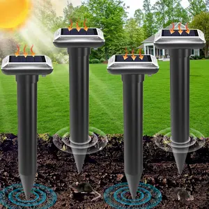 Mole Repellent Solar Powered, Snake & Rabbit Repellent for Yard, IP 66 Waterproof Ultrasonic Deterrent Stakes, Get Rid for Armadillo, Gopher, Vole, Chipmunk, Deer, Groundhog for Lawns Garden 4 Pack