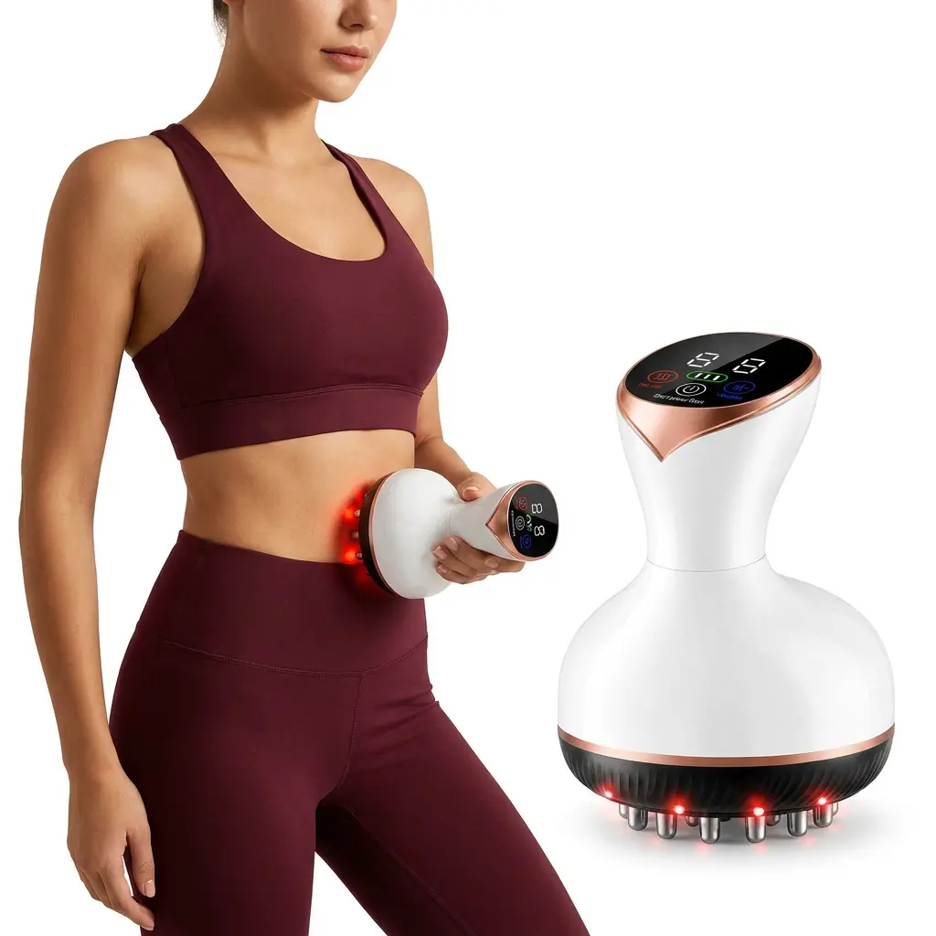 Handheld Massage Tool Wireless Electric Meridian Brush, Full-Body Care Deep Tissue Massager with Red Light Heat & Vibration for Daily Home Use