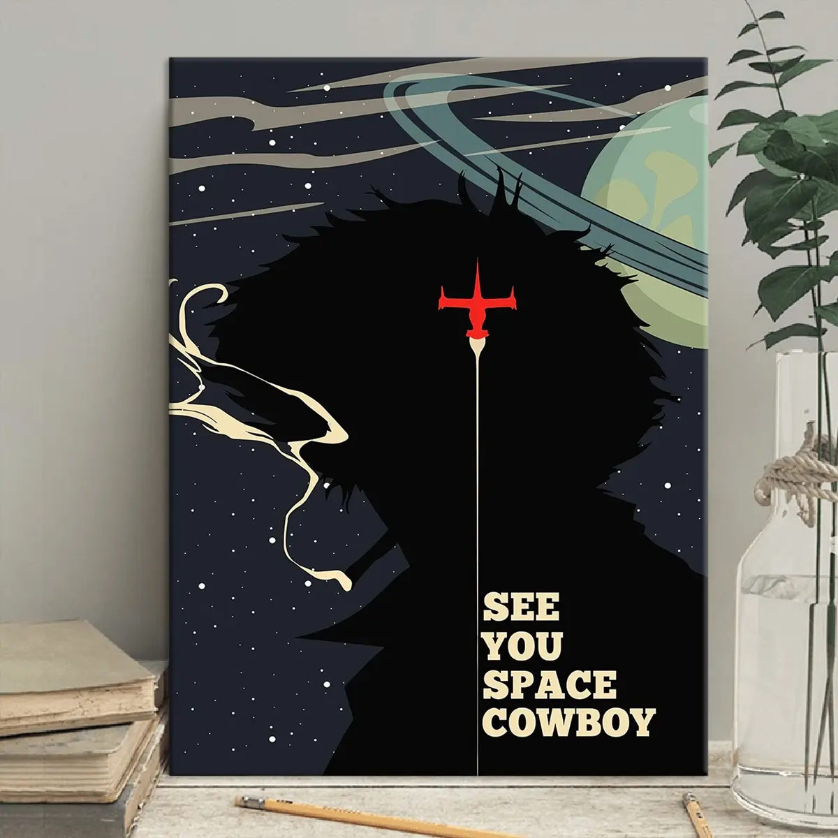 1 Count Wooden Framed Canvas, "See You Space Cowboy" fabric poster, suitable for wall hangings in home or bars, framed art print, Modern Art, Modern Art Design, Hallway Office Mural, Home Poster, Aesthetic Room Wall Decor, Ideal Gift, Waterproof Art