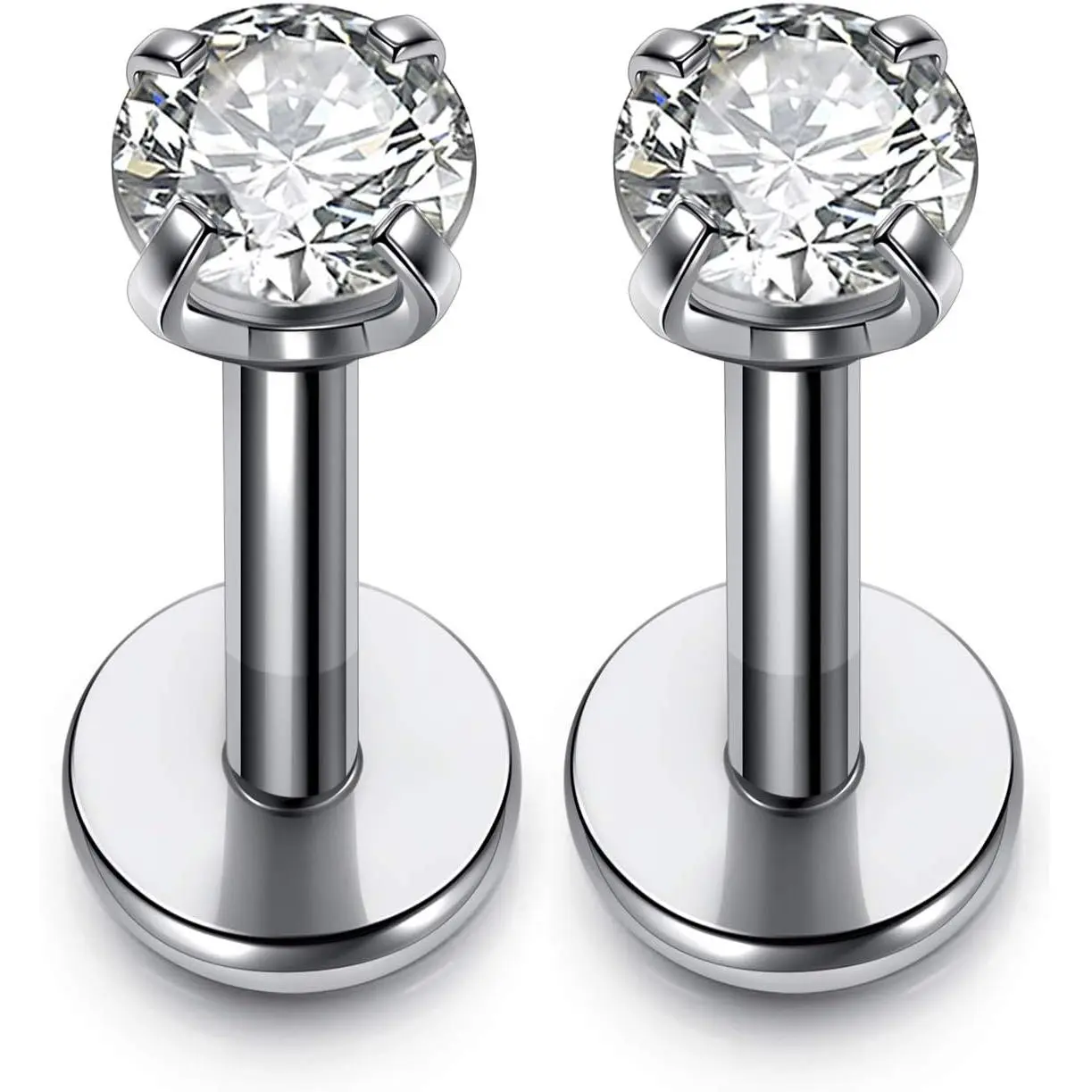 2-4pcs 16g 316L Stainless Steel 3mm Cubic Zirconia Labret Monroe Lip Ring/Tragus/Helix Earring,6-12mm Bar Length