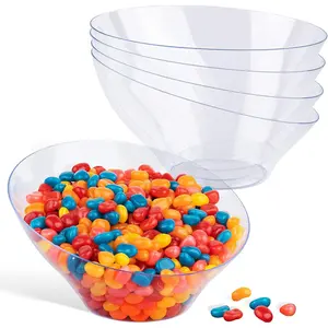 20oz Clear Plastic Serving Bowls (4 Pack) Medium Disposable Candy Dishes, Buffet Containers, Chips, Popcorn, Snacks, Mints, Salad Bar, Snack Bowl, Parties, Office Desk, Bridal Shower, Party Supplies Round Set