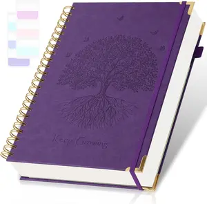 Spiral Notebook, College Ruled Notebook, 300 Pages Leather Journals for Writing, A4 Hardcover Journaling Notebooks for Work School, 24pcs Tabs, Large Embossed Journal for Women Men