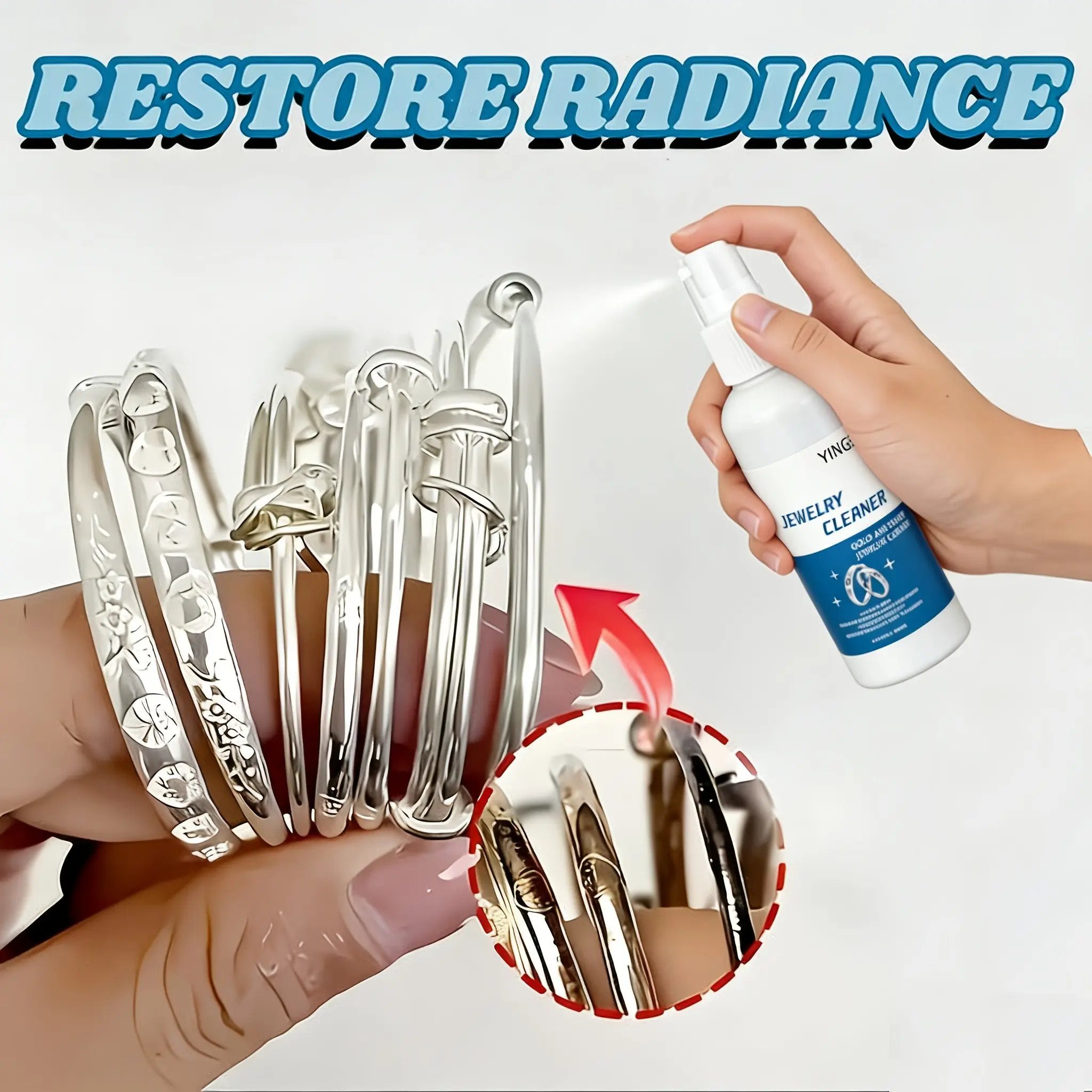 Jewelry Cleaner Solution Spray, Professional Jewelry Cleaning Liquid for Rings, Necklaces, Earrings & Bracelets, Removes Tarnish and Restores Shine