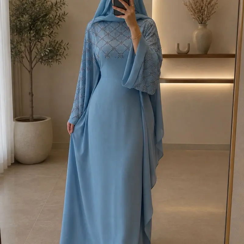 #76 Dubai luxury butterfly abaya with matching hijab and belt inside
