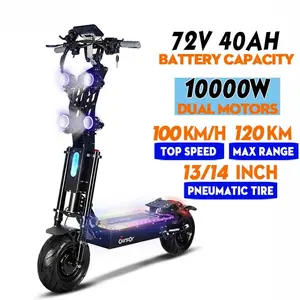 72V 40AH 10000W Dual Motor Off-Road E-Scooter X13 Black 130KM Range 40A 21700 Battery 40° Gradeability LED Lights 13" City Tires