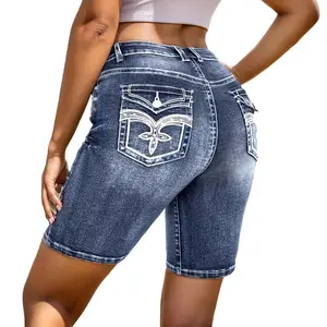 2026 New Women's Denim Embroidered Versatile Slim Denim Shorts