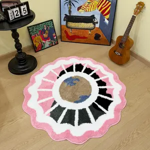 Artistic Earth Pattern Tufted, Petal Edge Round Mat, Decorative Area Rug, Trendy Bedroom Living Room Decor, Non-Slip Home Soft Furnishing