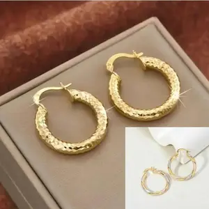 woman jewelry accessory 14K Gold Plated Copper Round Hoop Earrings -Vintage BohemianTwisted Pattern Creoles with Nickel-Free Plating - Perfect Gifts