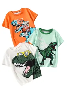 Boys' 3-Pack Cartoon Dinosaur Print Short Sleeve T-Shirts, Summer Casual Comfortable Tee, Perfect for Daily Wear & Outdoor Activities