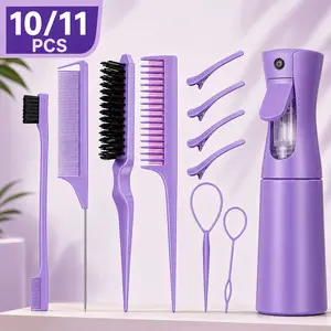 10/11PCS Hair Styling Tools Set with Edge Brush, Rat Tail Comb, Smoothing Brush, Hair Clips & Braiding Loop Tools, Slick Back Hair Styling Kit for Parting, Braiding, Detangling, Ponytails & Daily Hair Care, Salon Hair Accessories for Women & Girls