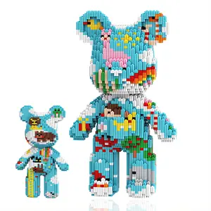 12.6" Sky Castle Teddy Blocks Bear Building Set for Adults, Micro Bricks DIY Model Kit Challenge, Collectible Home Decor for Office, or Bedroom, Keep Busy, Relaxing Activity, Birthday Gift