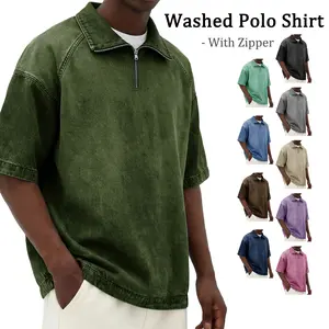 Men's Vintage Acid Wash Oversized Half-Zip Polo Shirt, Heavyweight Cotton Baggy Short Sleeve T-Shirt, Casual Workout Gym Tees for Streetwear Style | #TikTokMadeMeBuyIt #MensFashion summervibes