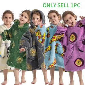 Cute Pizza Print Super Small Wearable Blanket Chest Long Casual Elegant Home Style, Thick Warm Winter Sleepwear TV Blanket Hooded Blankets