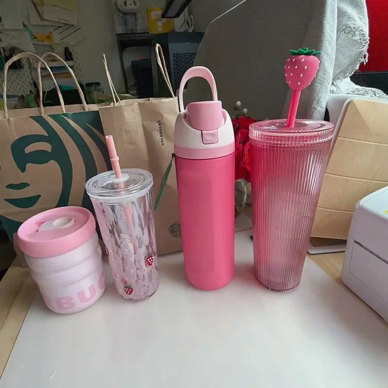 Starbucks 2026 summer strawberry pink series cup 16oz venti size drink tumbler