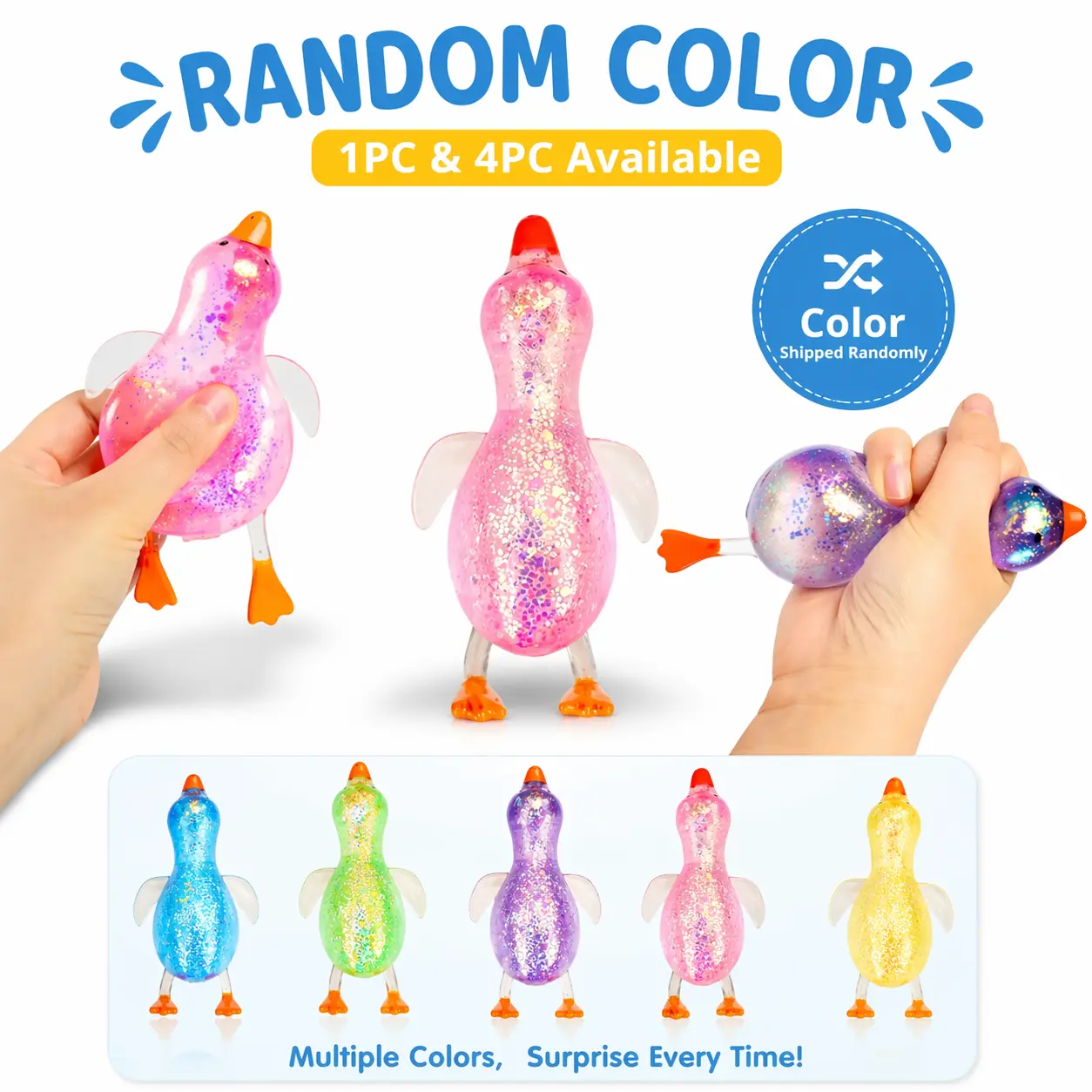 Glitter Crystal Duck Squishies - Soft, Sticky Fidget Toy with Satisfying Slow Rise, Desk Stress Reset, Cute Desk Buddy, Ideal for Holiday & Birthday Gifts (Festive Party Bag Accessory)