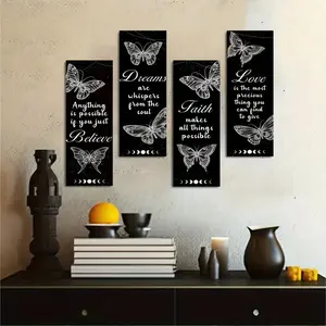 Butterfly Pattern Wall Art, 4 Counts/set Modern Artistic Wall Decor, Wall Decor for Home Living Room Bedroom, Home Decor, Ornaments, Unique Artwork, Decoration
