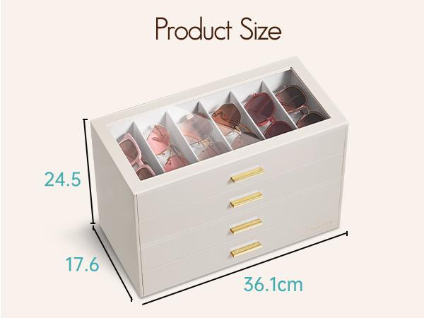 VLANDO Sunglasses Organizer Case, Eyeglass Storage Box with Clear Lid and 2/3/4 Drawers, PU Leather Glasses Holder for Women and Men, bedroom organizer summerwins,dorm essentials,home decor VLANDO Sunglasses Organizer Case, Eyeglass Storage Box with Clear Lid and 2/3/4 Drawers, PU Leather Glasses Holder for Women and Men, bedroom organizer summerwins,dorm essentials,home decor