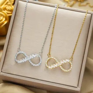 Romantic Zircon Infinite Symbol Pendant Necklaces for Women Girls Trendy Charm Stainless Steel Chain Jewelry Gifts for Lover