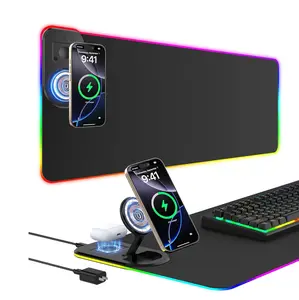 3-in-1RGB Gaming Mouse Pad with Wireless Charger | 14 Light Modes, Built-in 20W PD Adapter, Large Non-Slip Desk Mat