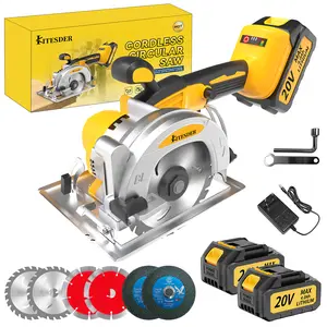 KITESDER 6900 RPM Power Saw with Max Cutting Depth 2-1/20", 20V Cordless Brushless Circular Saw, Multi-Blade Kit for Wood, Soft Metal,Metal Auxiliary Handle, 4.0Ah Battery & Charger,  Plastic Cutting