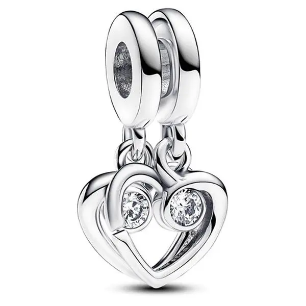 Pandora Forever & Always Splittable Dangle Charm 793232C01 - Charms & Pendants with Enduring Love Text, Intertwined Hearts, Split to Share Design
