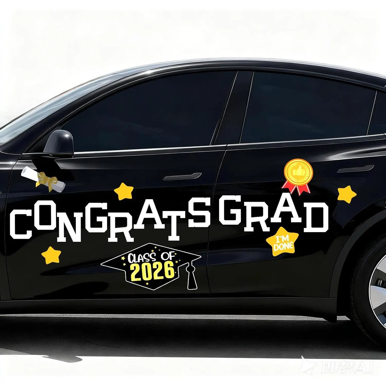 19-Piece Large-Size Reusable Thick Metal UV-Resistant 2026 Graduation Magnetic Banners - 4.5-6.2 In Wide, 6.5 In Tall, Fully Removable Magnetic Cutouts, Car Parade Signs, Car Exterior White Decor for Graduation Celebrations