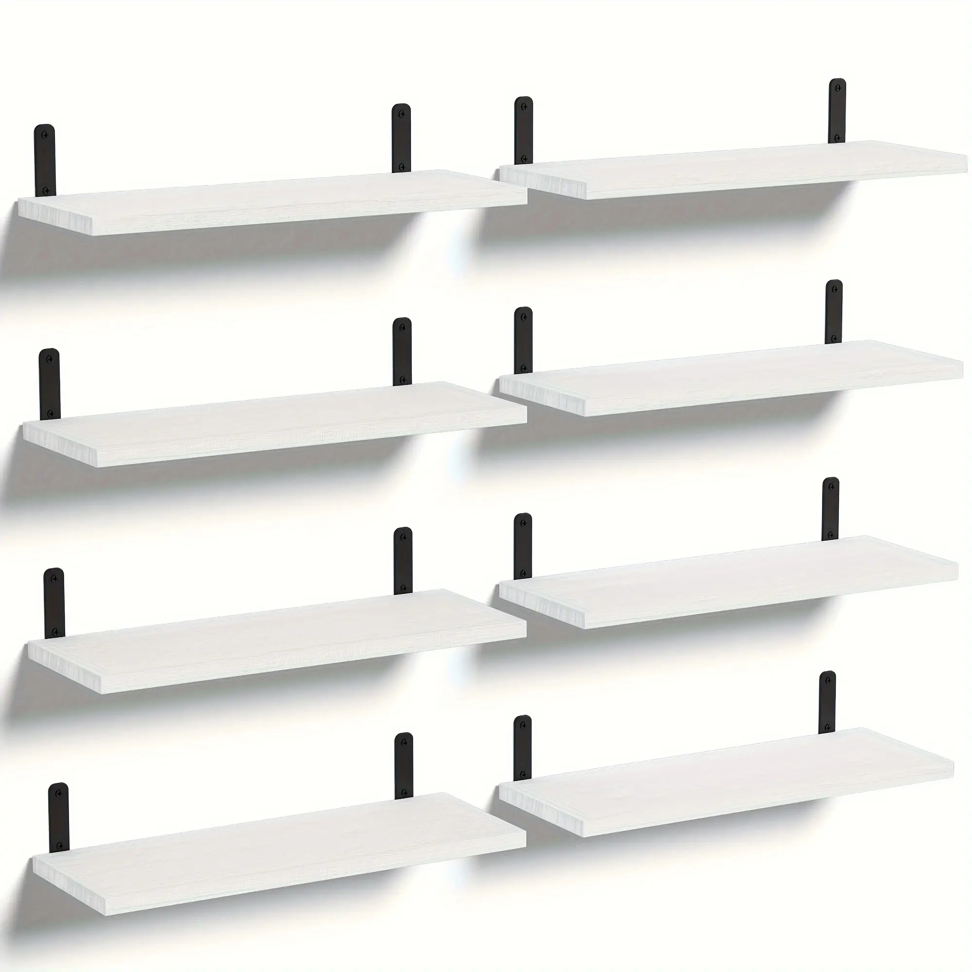 8-Piece White Wooden Wall Shelf Set - Space-Saving Wall-Mounted Rack, Bathroom Organizer, Bedroom Shelves, Kitchen Room Storage Home Decor