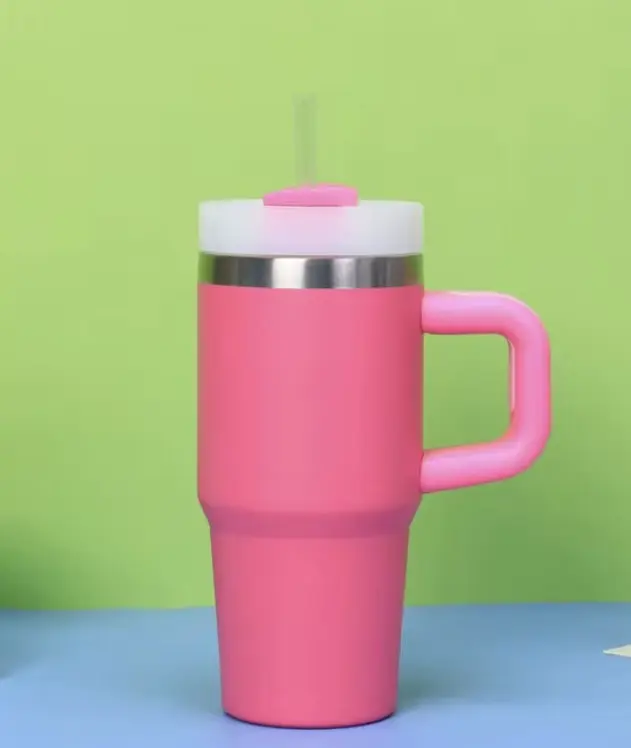Stainless Steel Kids Tumbler 14 oz with Handle & Straw Pink Durable Safe for Little Hands Ideal for School Everyday Use