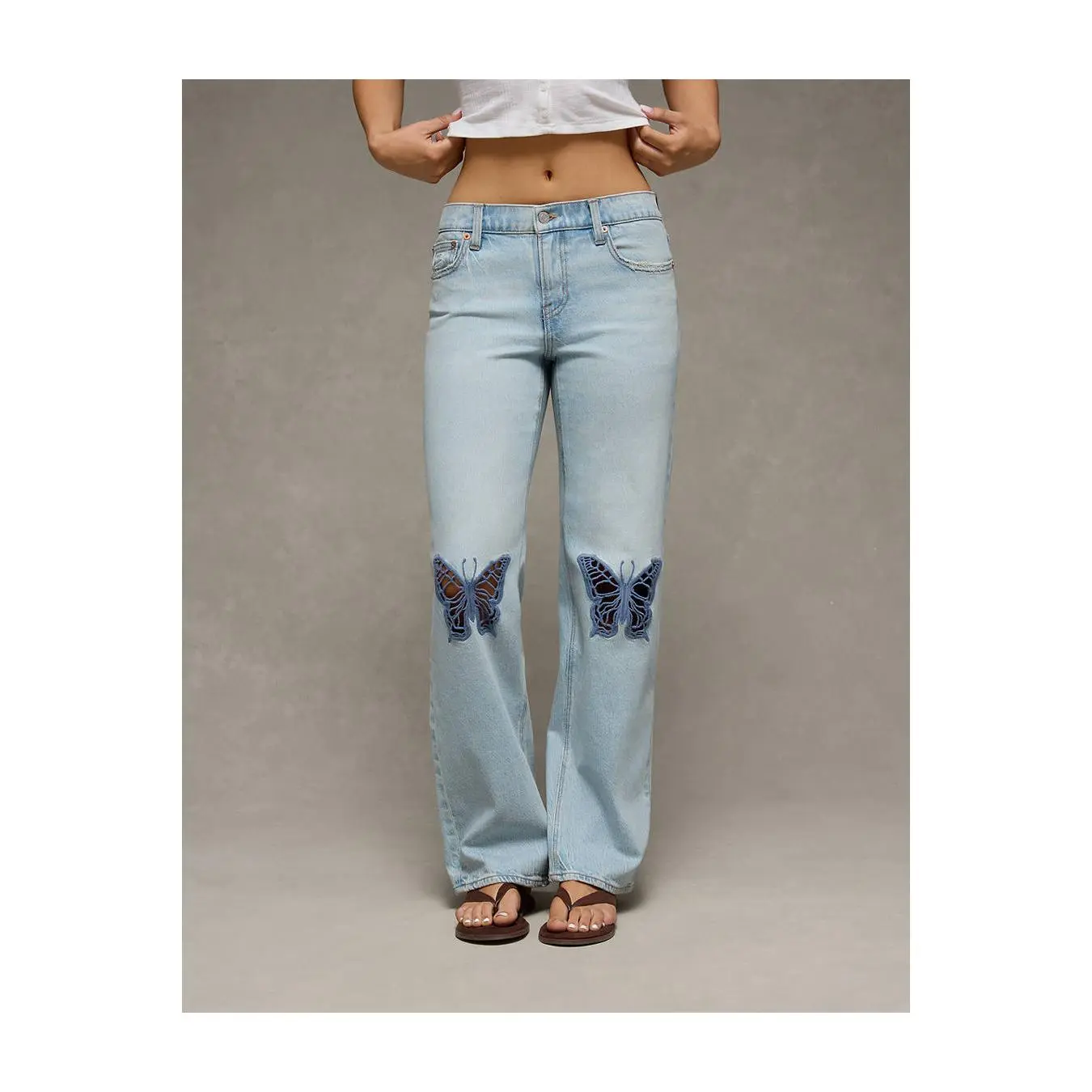 AE High-Waisted Butterfly Appliqué Stovepipe Jean