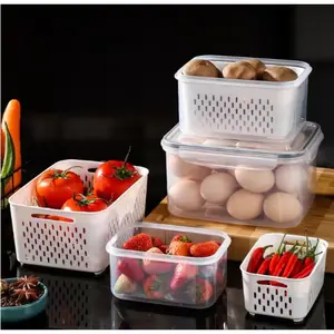5 Pack Fridge Organizers and Storage - Stackable Fruit Storage Containers for Fridge with Removable Colander, BPA-Free Food Storage Container for Salad Berry Lettuce Vegetables Meat Keeper Fresh