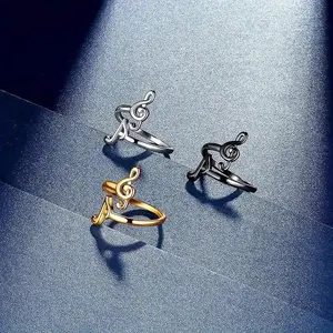 Fashionable Music Note Adjustable Rings - Unisex Costume Jewelry for Music Enthusiasts, Engagement-Ready Accessory