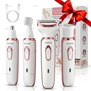 Women’s 4-in-1 Electric Shaver & Bikini Trimmer Kit, Rechargeable Wet/Dry Painless Hair Remover for Face, Legs, Underarms & Bikini Area, with Eyebrow Trimmer Attachment, Portable All-in-One Grooming Set for Home & Travel